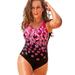 Plus Size Women's Chlorine Resistant Tank One Piece Swimsuit by Swimsuits For All in New Pink Floral (Size 14)