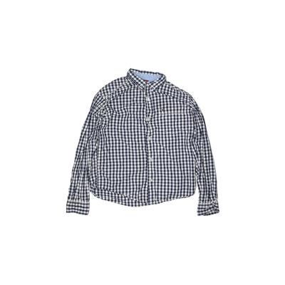 Tommy Hilfiger Long Sleeve Button Down Shirt: Blue Print Tops - Kids Boy's Size Small