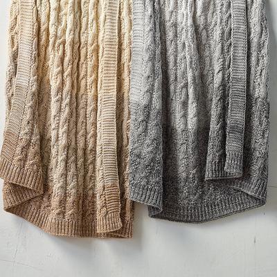Ombre Striped Cable Knit Throw -...