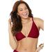 Plus Size Women's O-Ring Knit Mesh Overlay Bikini Top by Swimsuits For All in Maroon (Size 12)