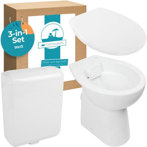 Calmwaters® Spülrandloses Stand WC mit 7 cm Erhöhung im Set mit WC Sitz mit Absenkautomatik und