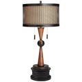 Franklin Iron Works Bronze and Cherry Wood 2-Light Table Lamp with Riser