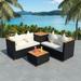 vidaXL 4 Piece Patio Lounge Set with Cushions Poly Rattan Black - 46.5" x 23.6" x 27.6"