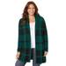 Plus Size Women's Country Village Sweater Cardigan by Catherines in Emerald Black Buffalo Plaid (Size 0XWP)