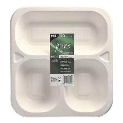 Papstar 50 Siegelschalen 3-geteilt weiß 1350 ml - 24,5 x 26,5 cm weiß
