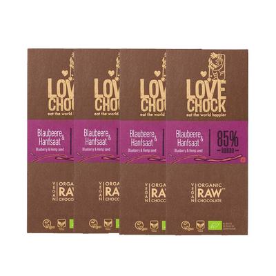 Lovechock Bio rohe Schokolade, Blaubeere-Hanfsaat, Tafel 4x70 g Schokolade Image