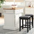 Three Posts™ Diamondback 48.25" Kitchen Island Set w/ Butcher Block Top, Wood in White | 36 H x 48.25 W x 23 D in | Wayfair