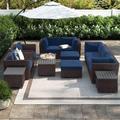 Lark Manor™ Anastase 12 Piece Seating Group w/ Cushions Synthetic Wicker/All - Weather Wicker/Wicker/Rattan in Blue | Outdoor Furniture | Wayfair