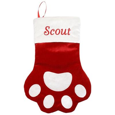 GoTags Personalized Classic Red Paw Shape Christmas Stocking for Dogs and Cats, Custom Embroidered with Pet Name