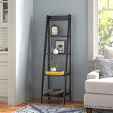 Ebern Designs Sashank 62.2" H x 17.32" W Solid Wood Ladder Bookcase Wood in Black | 62.2 H x 17.32 W x 17.32 D in | Wayfair