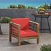 Breakwater Bay Outdoor Club Patio Chair w/ Cushions Wood in Red | 26.5 H x 30.25 W x 30.25 D in | Wayfair 549E1E56B93D4D129BD108D5C17CB71D