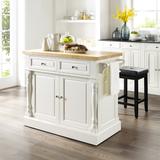 Crosley Oxford White Finish Butcher Block Top Kitchen Island with 2 Stools - 23"d x 47.75"w x 35.75"h