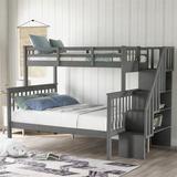 Stairway Twin-Over-Full Bunk Bed with Storage,Guard Rail,Grey