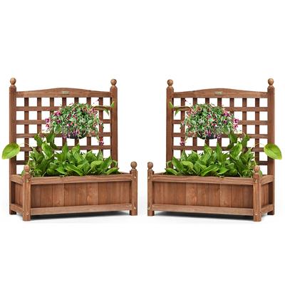 Costway 2 PCS Solid Wood Planter Box with Trellis Weather-Resistant - 25'' (L) x 11'' (W) x 30'' (H)