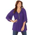 Plus Size Women's Bejeweled Pleated Blouse by Catherines in Deep Grape (Size 1X)