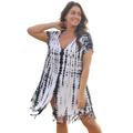 Plus Size Women's Olivia Shibori Cover Up Tunic by Swimsuits For All in Black White Tie Dye (Size 6/8)