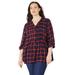 Plus Size Women's Effortless Pintuck Plaid Tunic by Catherines in Dark Sapphire (Size 3XWP)