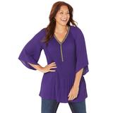 Plus Size Women's Bejeweled Pleated Blouse by Catherines in Deep Grape (Size 2XWP)