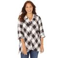 Plus Size Women's Buttonfront Plaid Tunic by Catherines in Black White Plaid (Size 5X)