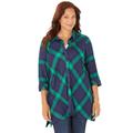 Plus Size Women's Buttonfront Plaid Tunic by Catherines in Navy Plaid (Size 0X)