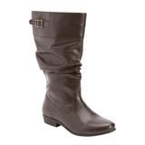 Wide Width Women's The Monica Wide Calf Leather Boot by Comfortview in Brown (Size 12 W)