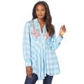 Plus Size Women's Plaid Fit-And-Flare Tunic by Roaman's in Soft Sky Embroidered Tartan (Size 20 W) Long Shirt Blouse