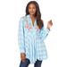 Plus Size Women's Plaid Fit-And-Flare Tunic by Roaman's in Soft Sky Embroidered Tartan (Size 20 W) Long Shirt Blouse