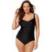 Plus Size Women's Ruched Twist Front One Piece Swimsuit by Swimsuits For All in Black (Size 14)
