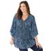 Plus Size Women's Bejeweled Pleated Blouse by Catherines in Deep Teal Paisley Print (Size 4X)