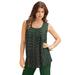 Plus Size Women's Pleated Tank by Roaman's in Green White Medallion (Size 22 W) Top