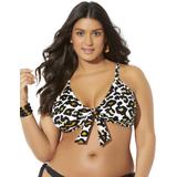 Plus Size Women's Mentor Tie Front Bikini Top by Swimsuits For All in Animal Print (Size 16)