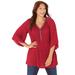 Plus Size Women's Bejeweled Pleated Blouse by Catherines in Classic Red (Size 1XWP)