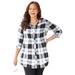 Plus Size Women's Effortless Pintuck Plaid Tunic by Catherines in Black White (Size 0XWP)