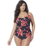 Plus Size Women's Chlorine Resistant H-Back Sarong Front One Piece Swimsuit by Swimsuits For All in New Poppies (Size 24)