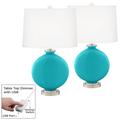 Surfer Blue Carrie Modern Table Lamps Set of 2 with USB Dimmers