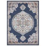 Blue/Navy 87 x 63 x 0.39 in Area Rug - Bungalow Rose Medallion Power Loomed Performance Navy Rug Polyester | 87 H x 63 W x 0.39 D in | Wayfair