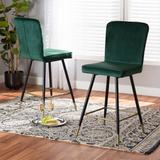 Preston Modern Luxe and Glam Velvet Fabric Upholstered Black and Gold Finished Metal 2-Piece Bar Stool Set