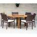 7-piece Lazy Susan Wood Dining Set with Wicker Armchairs