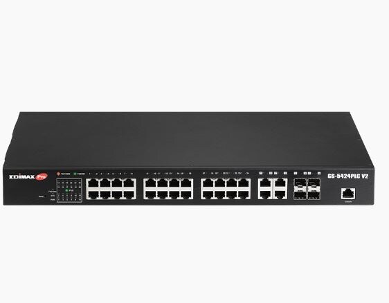 Edimax Pro GS-5424PLC V2 28 Port POE+Gigabit Switch +4 xSFP 19" Image