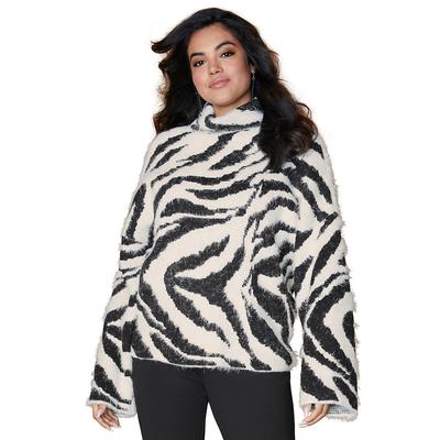 K Jordan Faux Mohair Statement Sweater (Size M) Zebra, Acrylic,Nylon