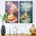 East Urban Home Hugging Foxes Over A Night Sky - 2 Piece Wrapped Canvas Painting Set Canvas in Orange | 20 H x 24 W x 1 D in | Wayfair