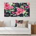 East Urban Home Red Vintage Roses & Berries on Black - 4 Piece Wrapped Canvas Painting Print Set Canvas, in Black/Green/Pink | Wayfair