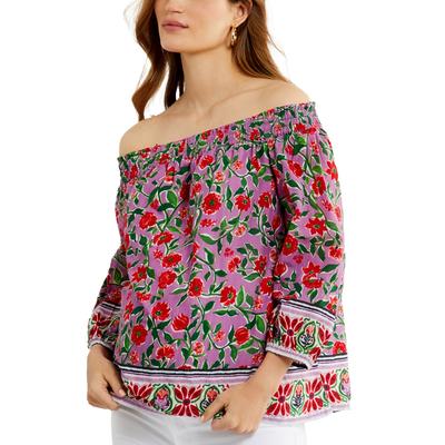 A Pea in the Pod Cotton Off-The-Shoulder Maternity Top - Pink Floral