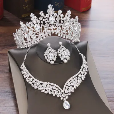 KMVEXO – Ensemble bijoux de mariée en cristal diadème en strass couronne collier boucles