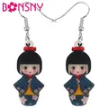 Bonsny-Boucles d'oreilles Kimono en acrylique avec fleur japonaise pour filles bijoux pendants pour