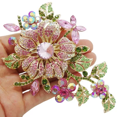 Grande Broche Fleur en Clip Rose pour Femme Broche Strass Mariage Romantique Mariée Demoiselle