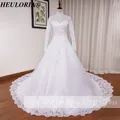 HEcorde ORIA-Robe de mariée princesse en dentelle manches longues col haut perles grande taille