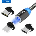 TOPK-Câble Micro USB/Type-C magnétique AM17/LED 1m pour iPhone XS/Max/8/7/6 Samsung Xiaomi et LG