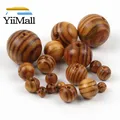 Perles en bois à rayures naturelles 6-30mm perles rondes en bois de pin entretoise en vrac pour la