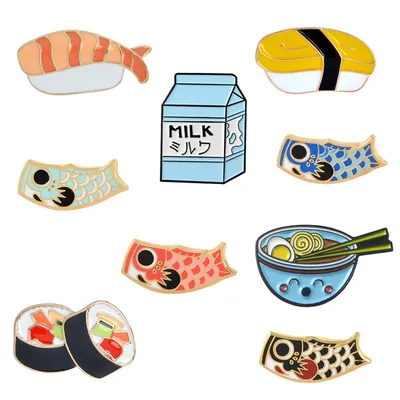 Broches alimentaires japonaises collection Sushi lait Ramen poisson Koi sac drapeau vêtements